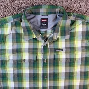 Wrangler Mens Plaid Short Sleeve Button Up Shirt 2XL‎ Regular Fit Green workwear